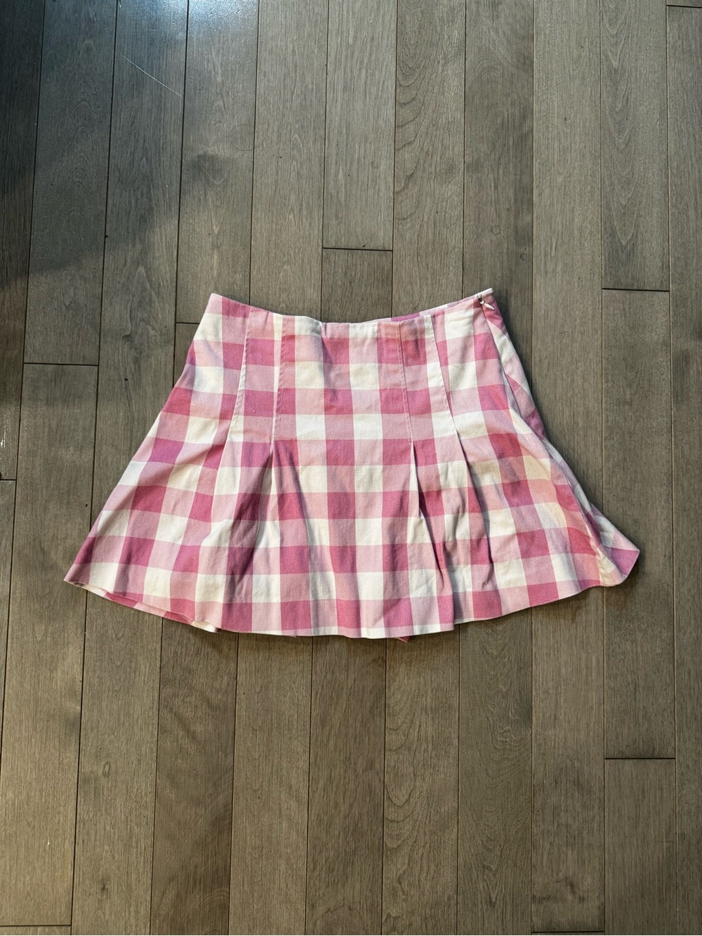 Zara Pink and White Gingham Pleated Skater Skirt
